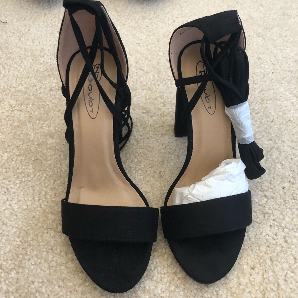 Black lace up heeled sandals